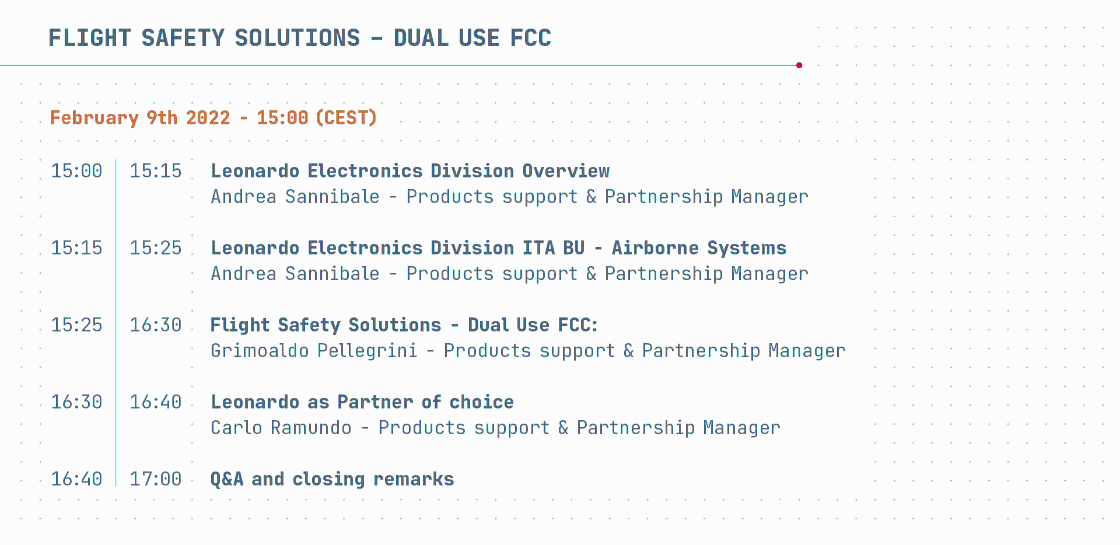 Fcc Schedule 2022 Webinar Flight Safety Solutions “The New Flight Control Computer  Architecture” - Leonardo